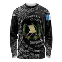Guatemala National Emblem Long Sleeve Shirt with Mayan Pattern and Orgullo Chapin Quote Design - Wonder Print Shop