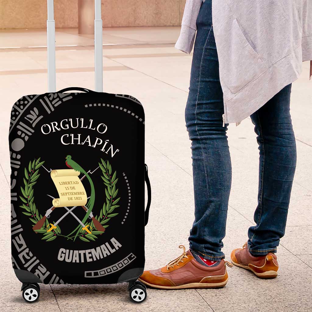 Guatemala National Emblem Luggage Cover with Mayan Pattern and Orgullo Chapin Quote Design - Wonder Print Shop