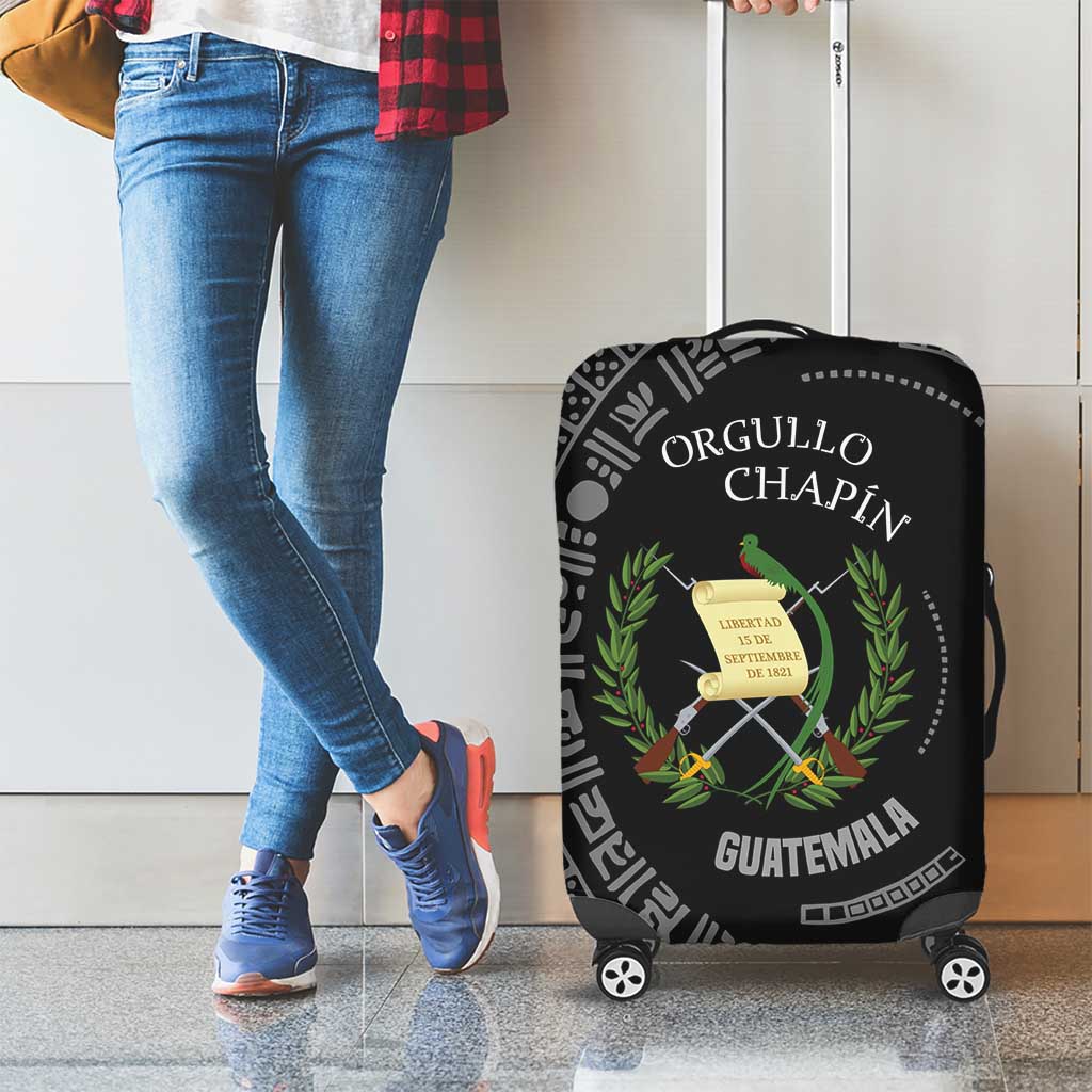 Guatemala National Emblem Luggage Cover with Mayan Pattern and Orgullo Chapin Quote Design - Wonder Print Shop
