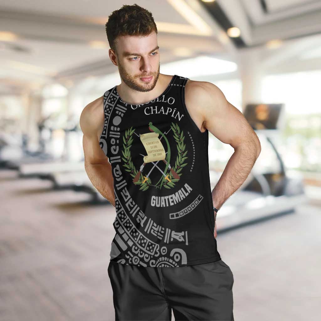 Guatemala National Emblem Men Tank Top with Mayan Pattern and Orgullo Chapin Quote Design - Wonder Print Shop