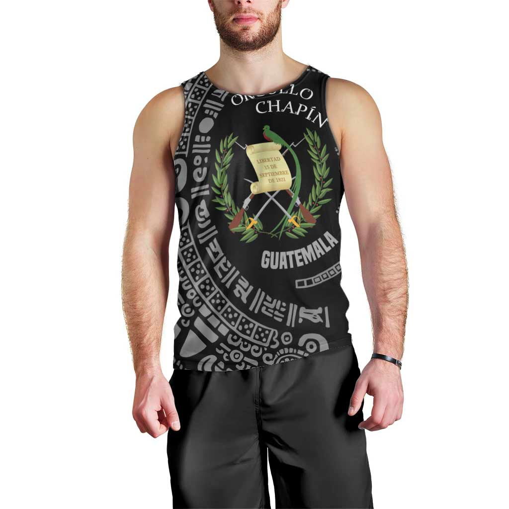Guatemala National Emblem Men Tank Top with Mayan Pattern and Orgullo Chapin Quote Design - Wonder Print Shop