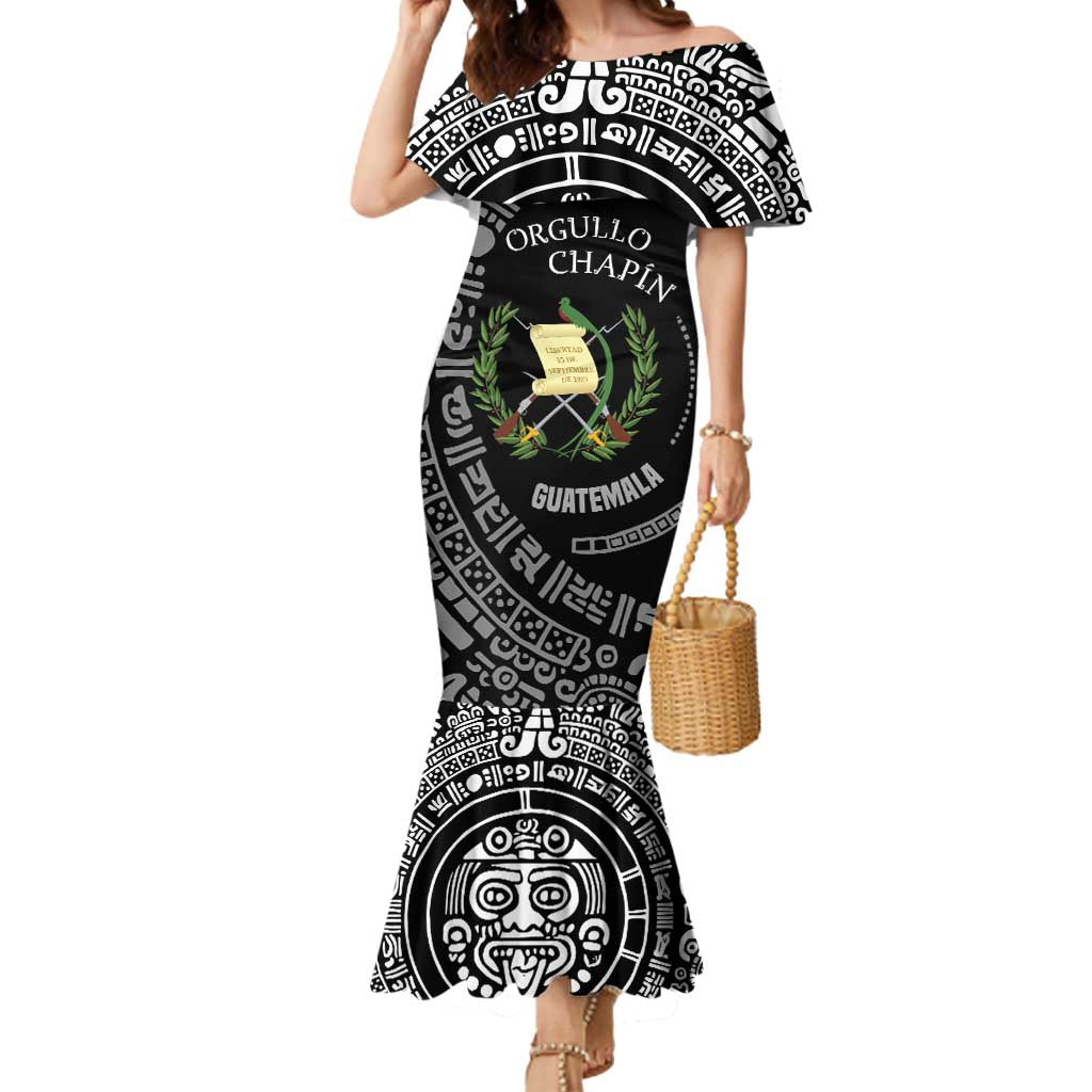 Guatemala National Emblem Mermaid Dress with Mayan Pattern and Orgullo Chapin Quote Design - Wonder Print Shop
