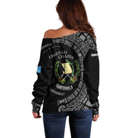 Guatemala National Emblem Off Shoulder Sweater with Mayan Pattern and Orgullo Chapin Quote Design - Wonder Print Shop