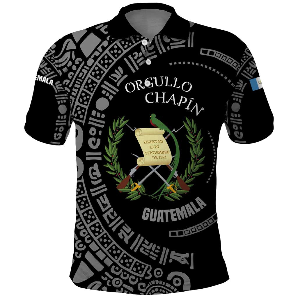 Guatemala National Emblem Polo Shirt with Mayan Pattern and Orgullo Chapin Quote Design - Wonder Print Shop