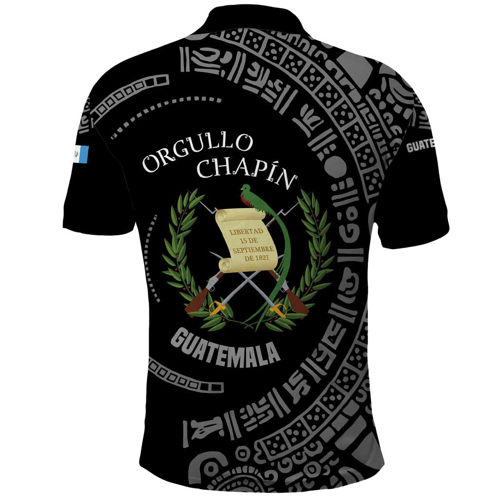 Guatemala National Emblem Polo Shirt with Mayan Pattern and Orgullo Chapin Quote Design - Wonder Print Shop