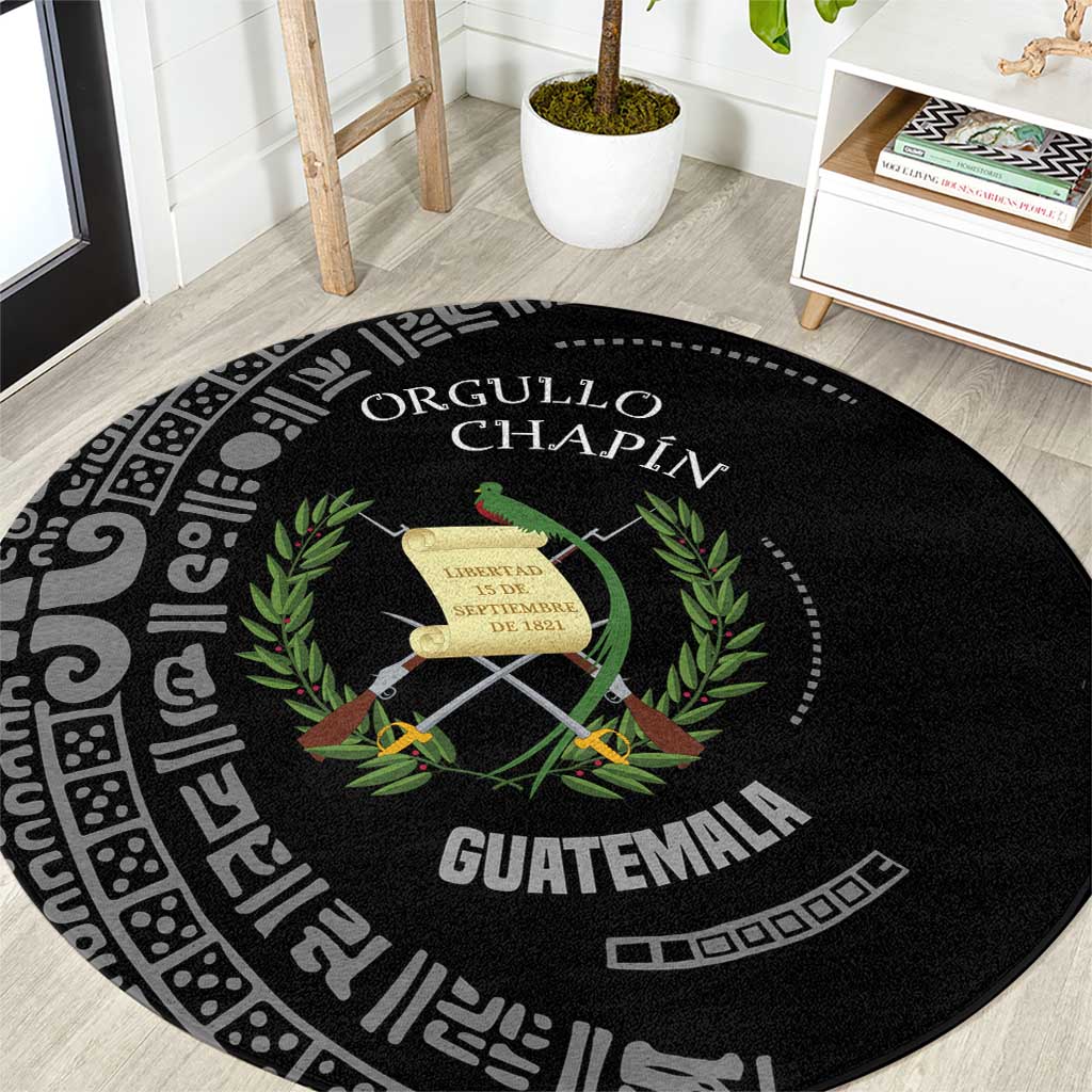 Guatemala National Emblem Round Carpet with Mayan Pattern and Orgullo Chapin Quote Design - Wonder Print Shop