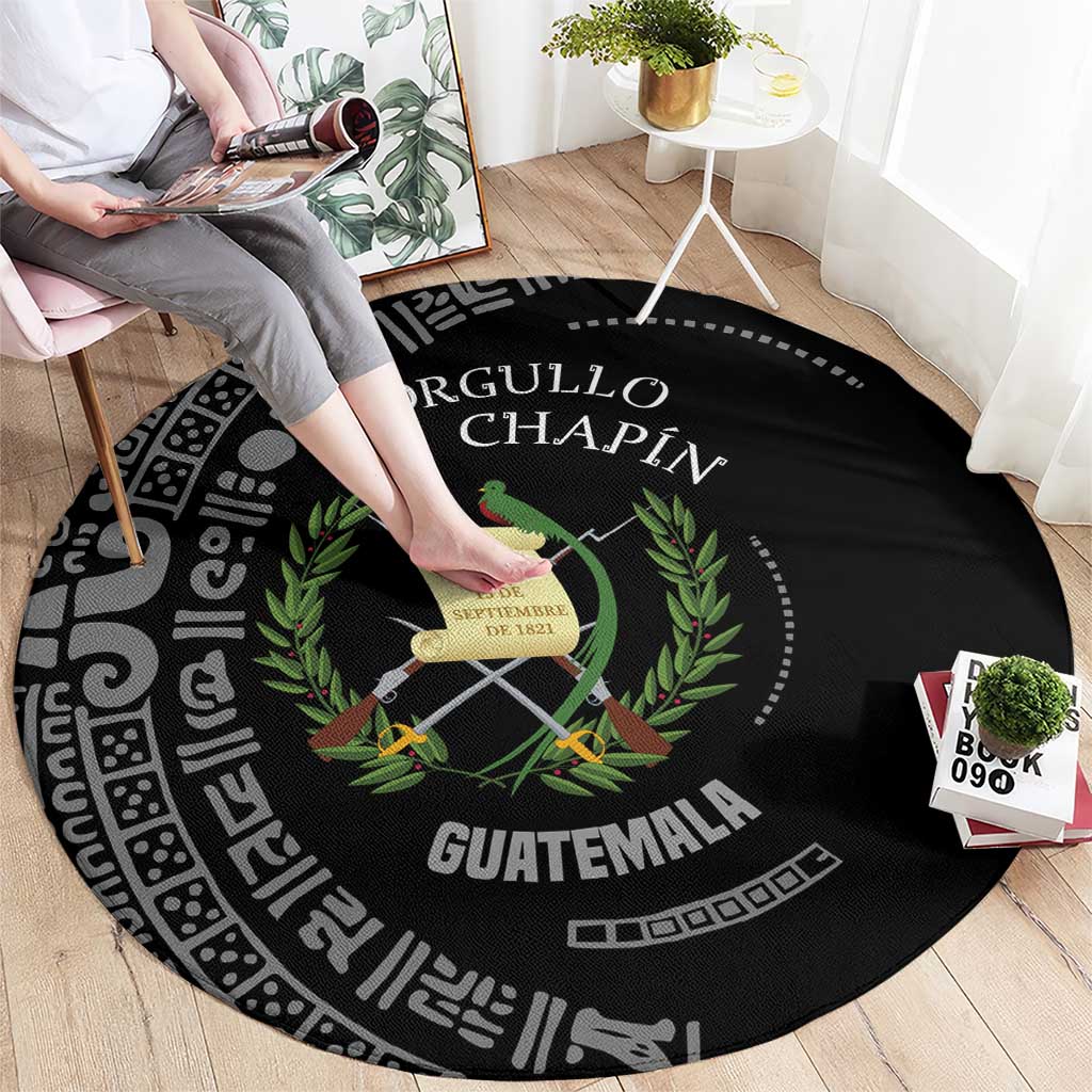 Guatemala National Emblem Round Carpet with Mayan Pattern and Orgullo Chapin Quote Design - Wonder Print Shop
