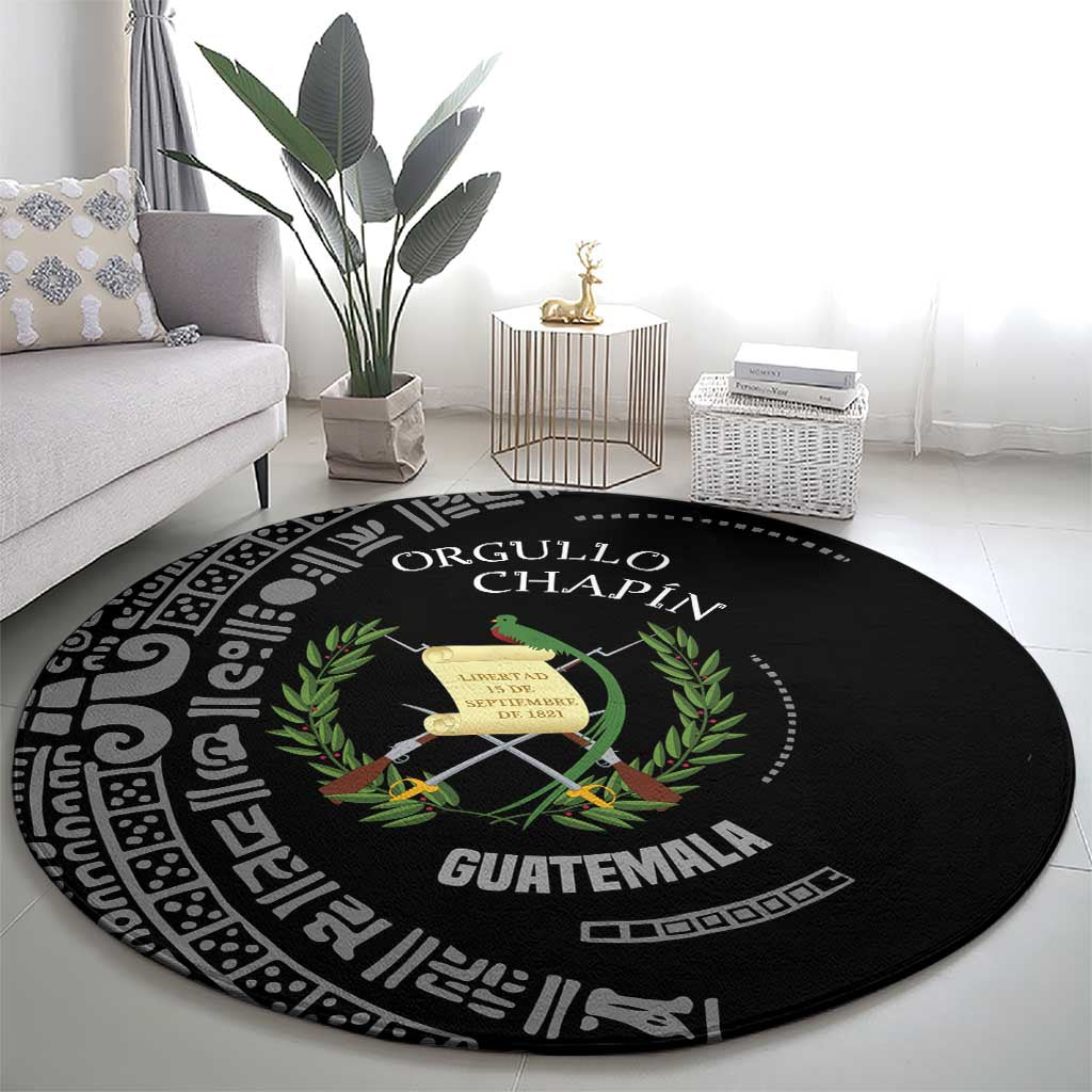 Guatemala National Emblem Round Carpet with Mayan Pattern and Orgullo Chapin Quote Design - Wonder Print Shop