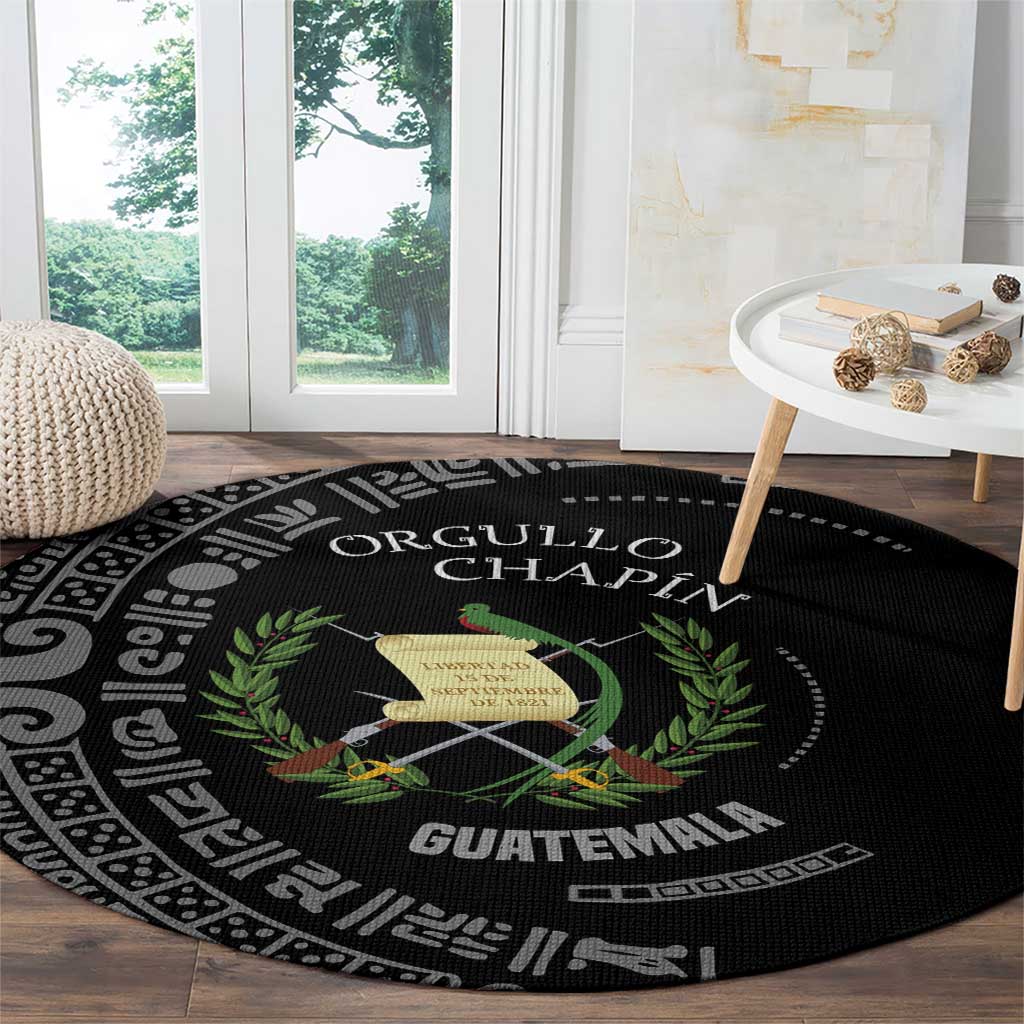 Guatemala National Emblem Round Carpet with Mayan Pattern and Orgullo Chapin Quote Design - Wonder Print Shop