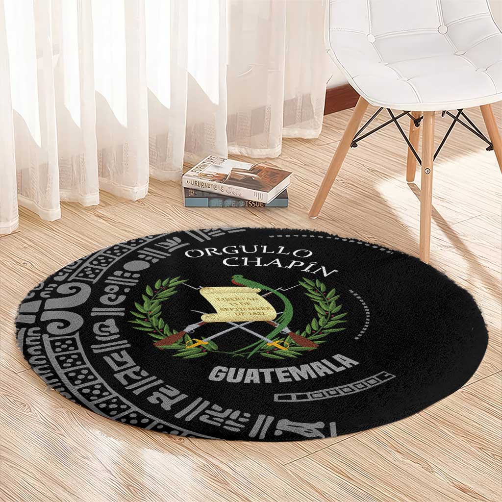 Guatemala National Emblem Round Carpet with Mayan Pattern and Orgullo Chapin Quote Design - Wonder Print Shop