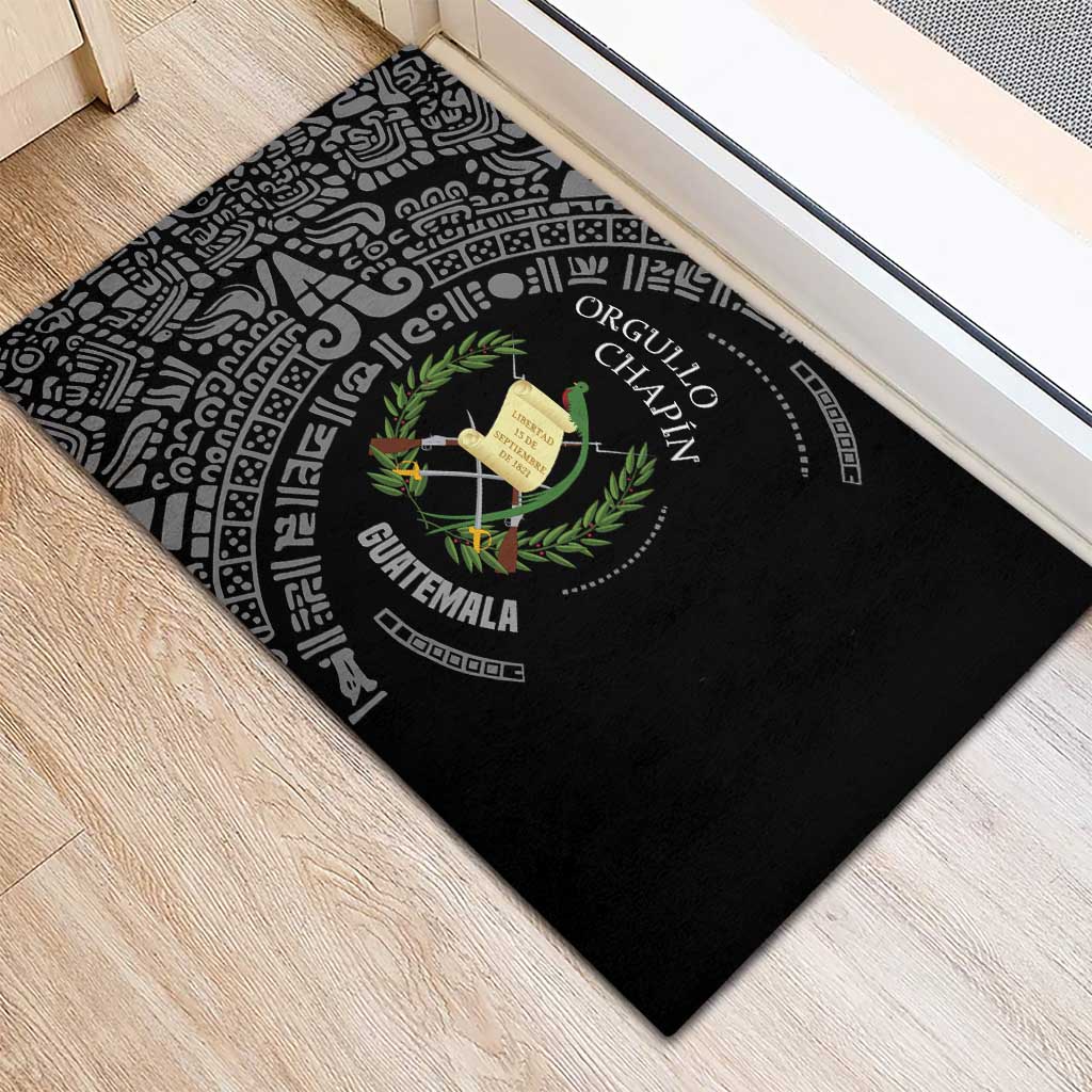 Guatemala National Emblem Rubber Doormat with Mayan Pattern and Orgullo Chapin Quote Design - Wonder Print Shop