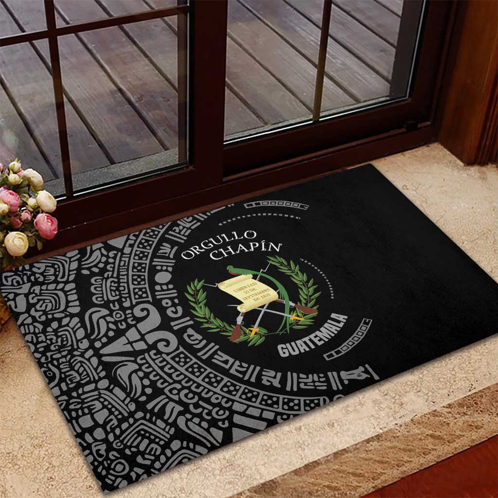 Guatemala National Emblem Rubber Doormat with Mayan Pattern and Orgullo Chapin Quote Design - Wonder Print Shop