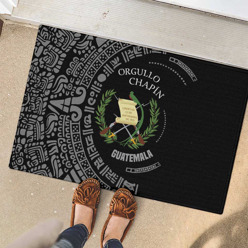 Guatemala National Emblem Rubber Doormat with Mayan Pattern and Orgullo Chapin Quote Design - Wonder Print Shop
