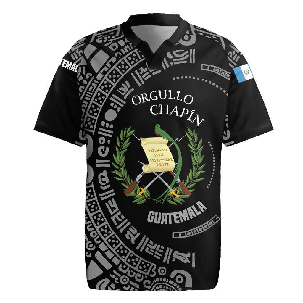 Guatemala National Emblem Rugby Jersey with Mayan Pattern and Orgullo Chapin Quote Design - Wonder Print Shop