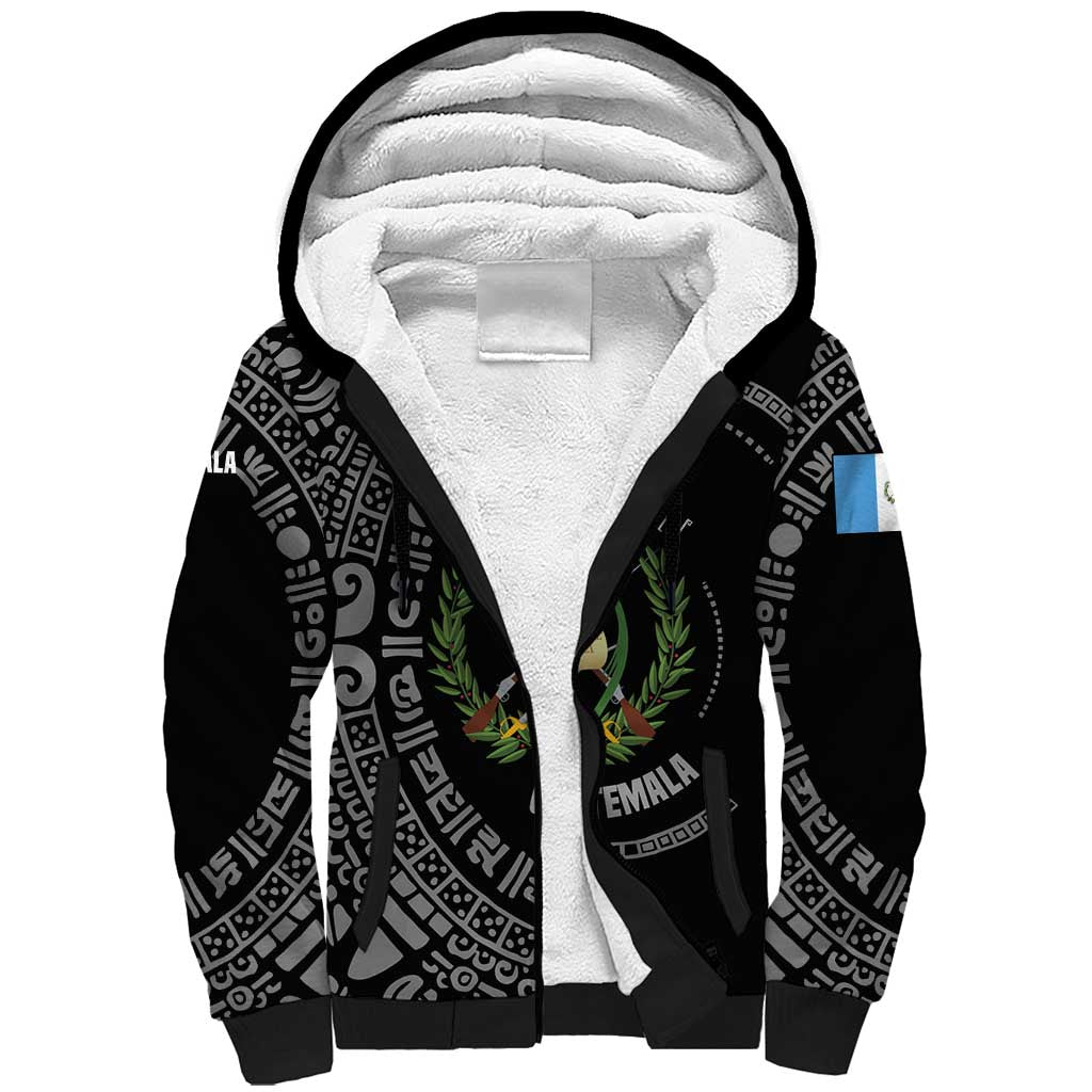 Guatemala National Emblem Sherpa Hoodie with Mayan Pattern and Orgullo Chapin Quote Design - Wonder Print Shop