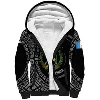 Guatemala National Emblem Sherpa Hoodie with Mayan Pattern and Orgullo Chapin Quote Design - Wonder Print Shop