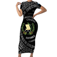 Guatemala National Emblem Short Sleeve Bodycon Dress with Mayan Pattern and Orgullo Chapin Quote Design - Wonder Print Shop