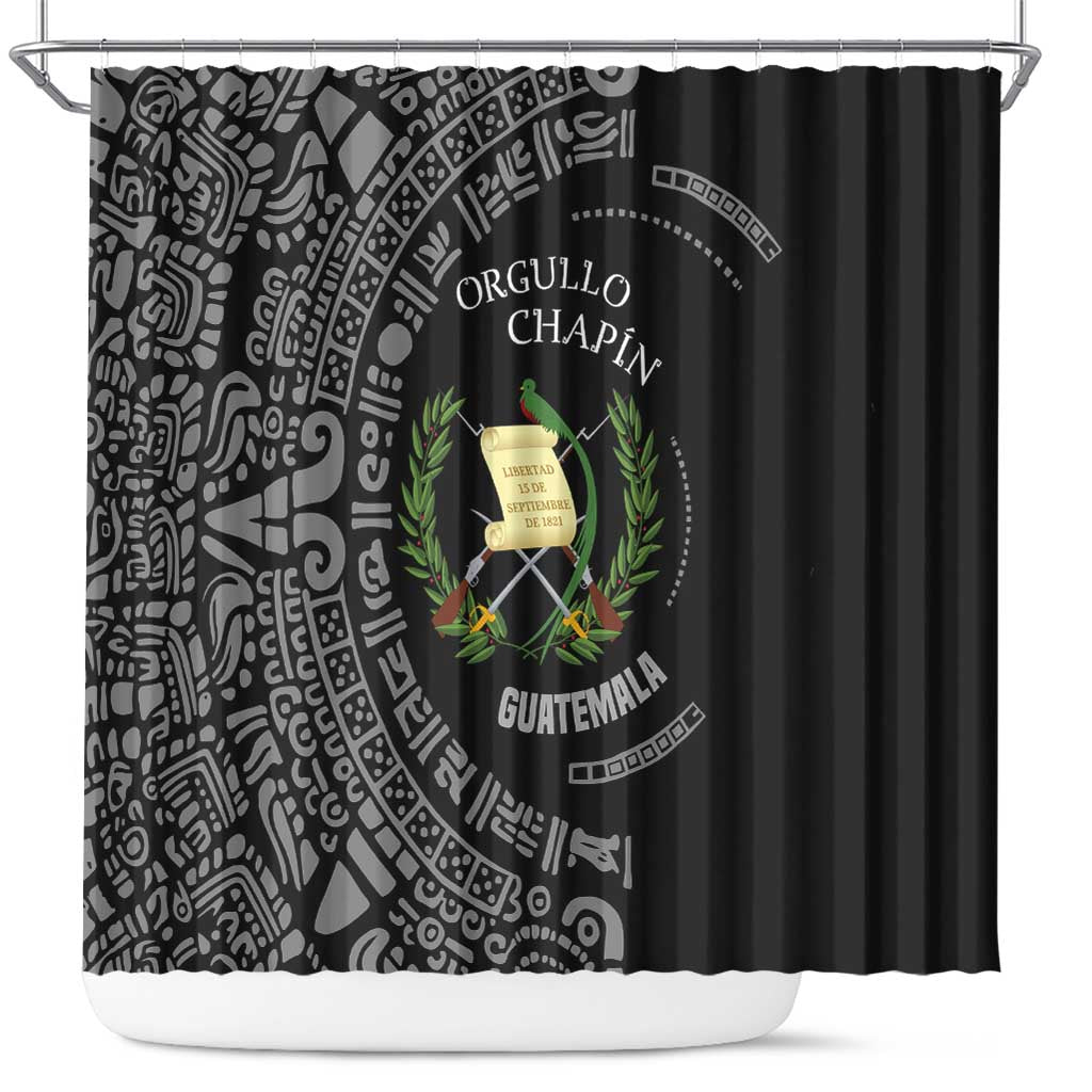 Guatemala National Emblem Shower Curtain with Mayan Pattern and Orgullo Chapin Quote Design - Wonder Print Shop