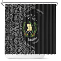 Guatemala National Emblem Shower Curtain with Mayan Pattern and Orgullo Chapin Quote Design - Wonder Print Shop