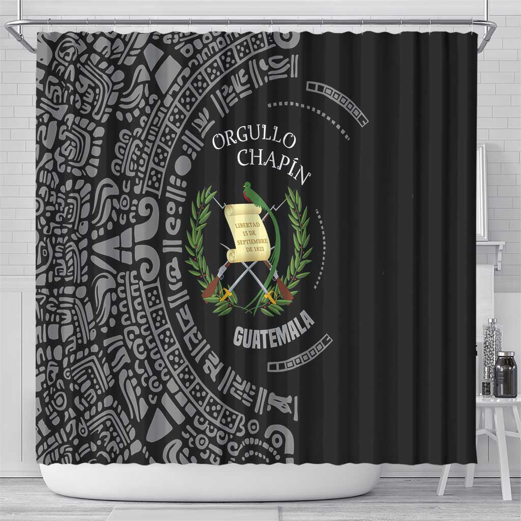 Guatemala National Emblem Shower Curtain with Mayan Pattern and Orgullo Chapin Quote Design - Wonder Print Shop