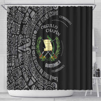Guatemala National Emblem Shower Curtain with Mayan Pattern and Orgullo Chapin Quote Design - Wonder Print Shop