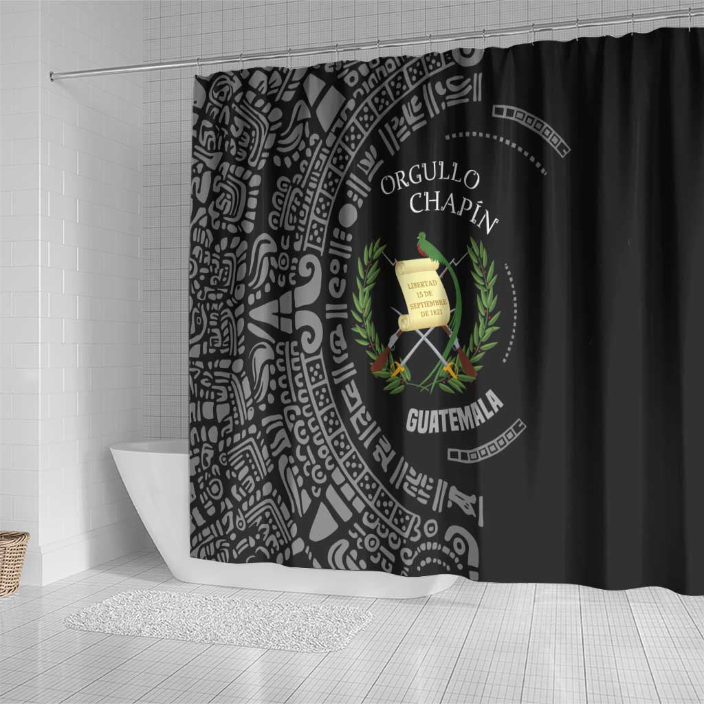 Guatemala National Emblem Shower Curtain with Mayan Pattern and Orgullo Chapin Quote Design - Wonder Print Shop