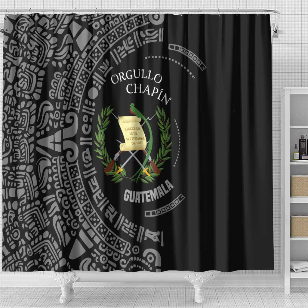 Guatemala National Emblem Shower Curtain with Mayan Pattern and Orgullo Chapin Quote Design - Wonder Print Shop