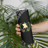 Guatemala National Emblem Skinny Tumbler with Mayan Pattern and Orgullo Chapin Quote Design - Wonder Print Shop