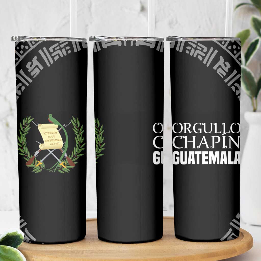 Guatemala National Emblem Skinny Tumbler with Mayan Pattern and Orgullo Chapin Quote Design - Wonder Print Shop