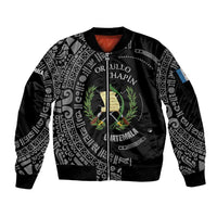 Guatemala National Emblem Sleeve Zip Bomber Jacket with Mayan Pattern and Orgullo Chapin Quote Design - Wonder Print Shop