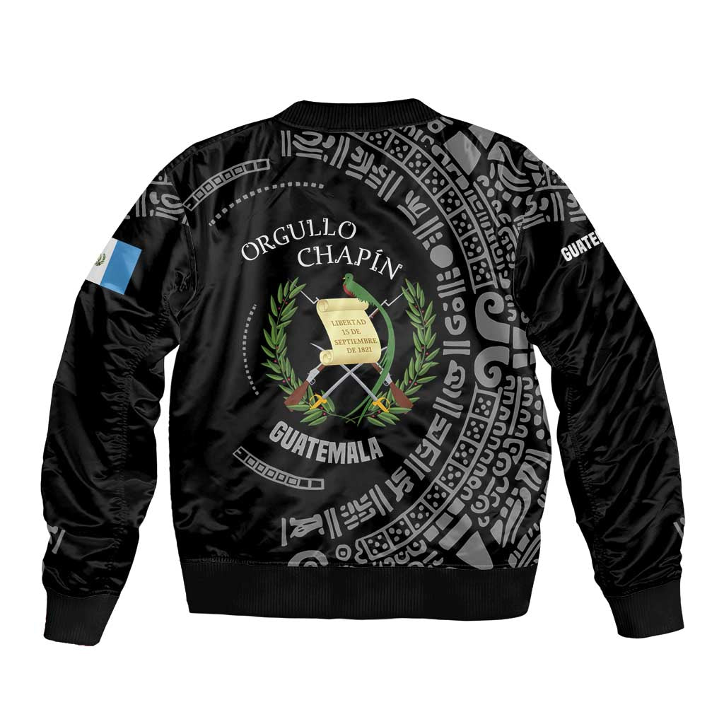Guatemala National Emblem Sleeve Zip Bomber Jacket with Mayan Pattern and Orgullo Chapin Quote Design - Wonder Print Shop