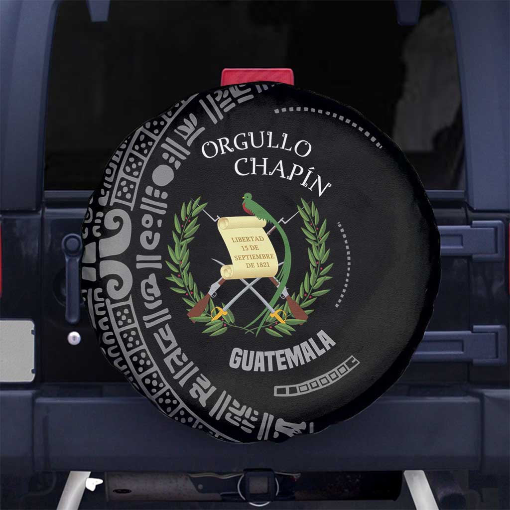 Guatemala National Emblem Spare Tire Cover with Mayan Pattern and Orgullo Chapin Quote Design - Wonder Print Shop