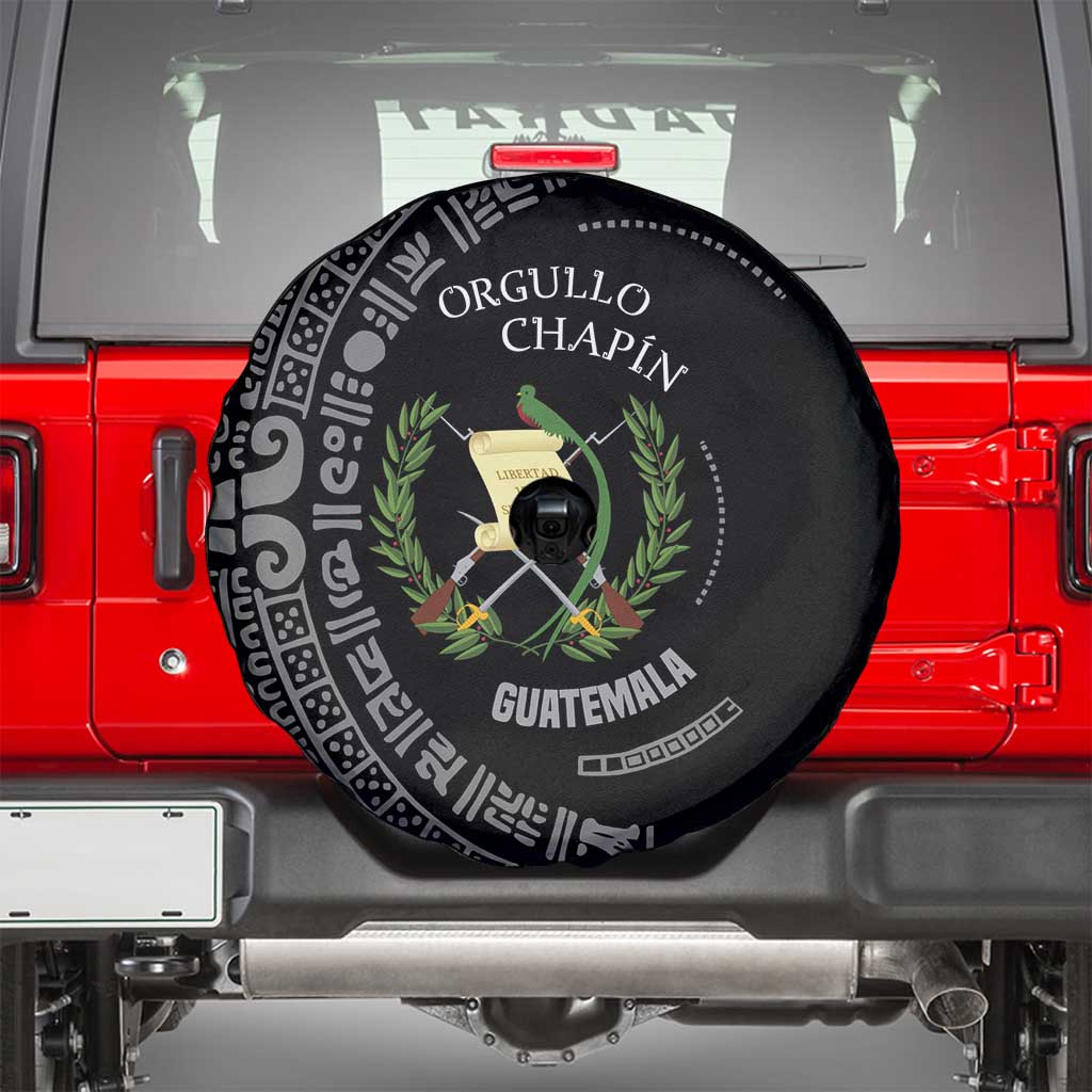 Guatemala National Emblem Spare Tire Cover with Mayan Pattern and Orgullo Chapin Quote Design - Wonder Print Shop