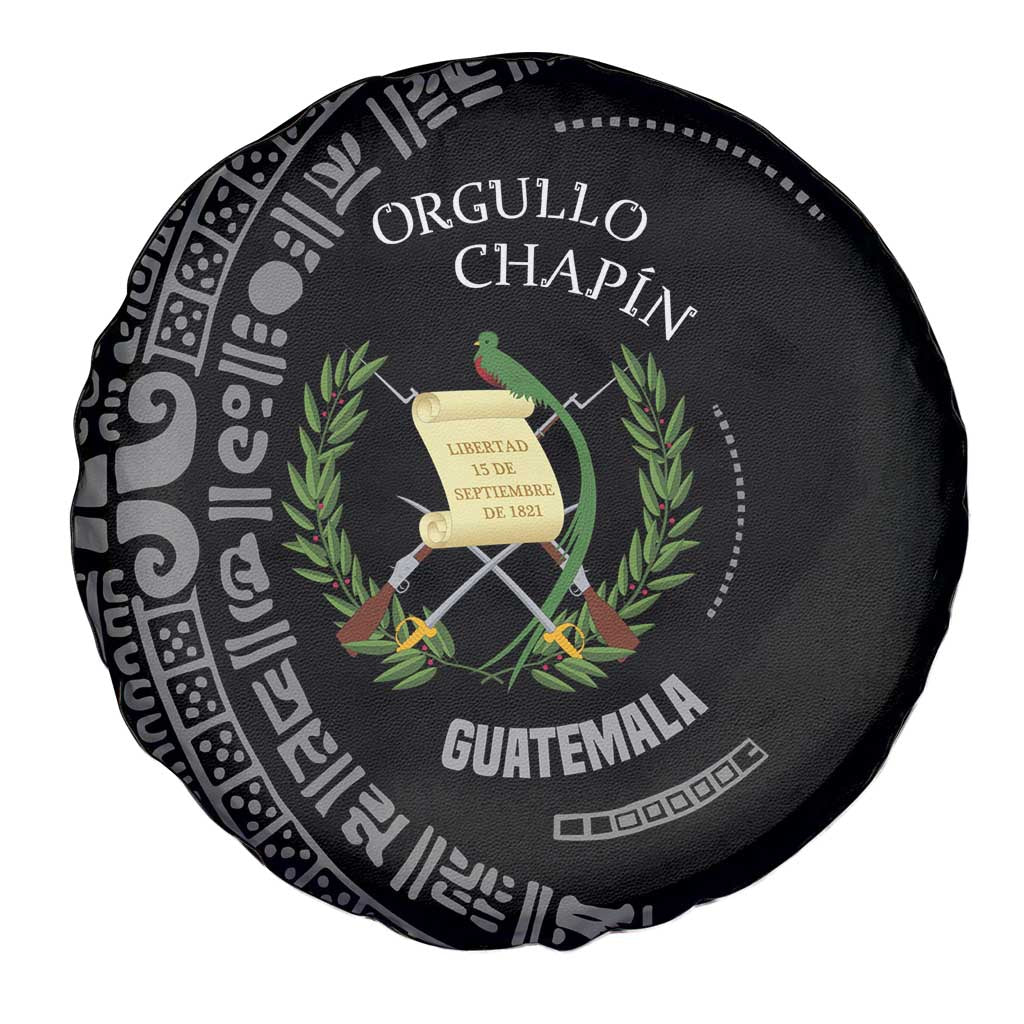 Guatemala National Emblem Spare Tire Cover with Mayan Pattern and Orgullo Chapin Quote Design - Wonder Print Shop