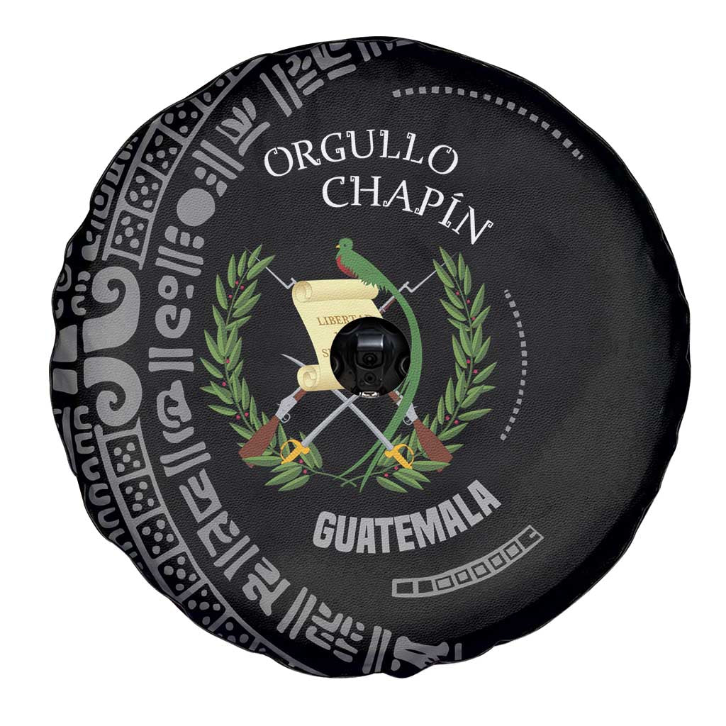 Guatemala National Emblem Spare Tire Cover with Mayan Pattern and Orgullo Chapin Quote Design - Wonder Print Shop