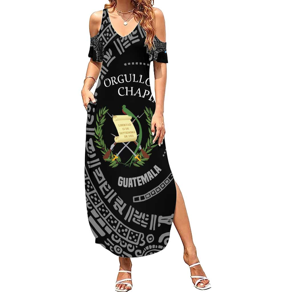 Guatemala National Emblem Summer Maxi Dress with Mayan Pattern and Orgullo Chapin Quote Design - Wonder Print Shop