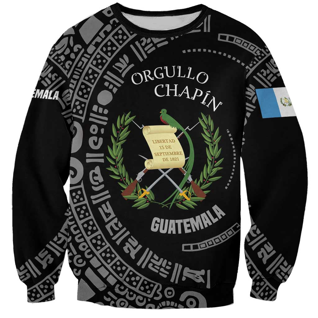 Guatemala National Emblem Sweatshirt with Mayan Pattern and Orgullo Chapin Quote Design - Wonder Print Shop