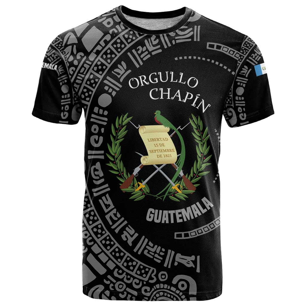 Guatemala National Emblem T Shirt with Mayan Pattern and Orgullo Chapin Quote Design - Wonder Print Shop