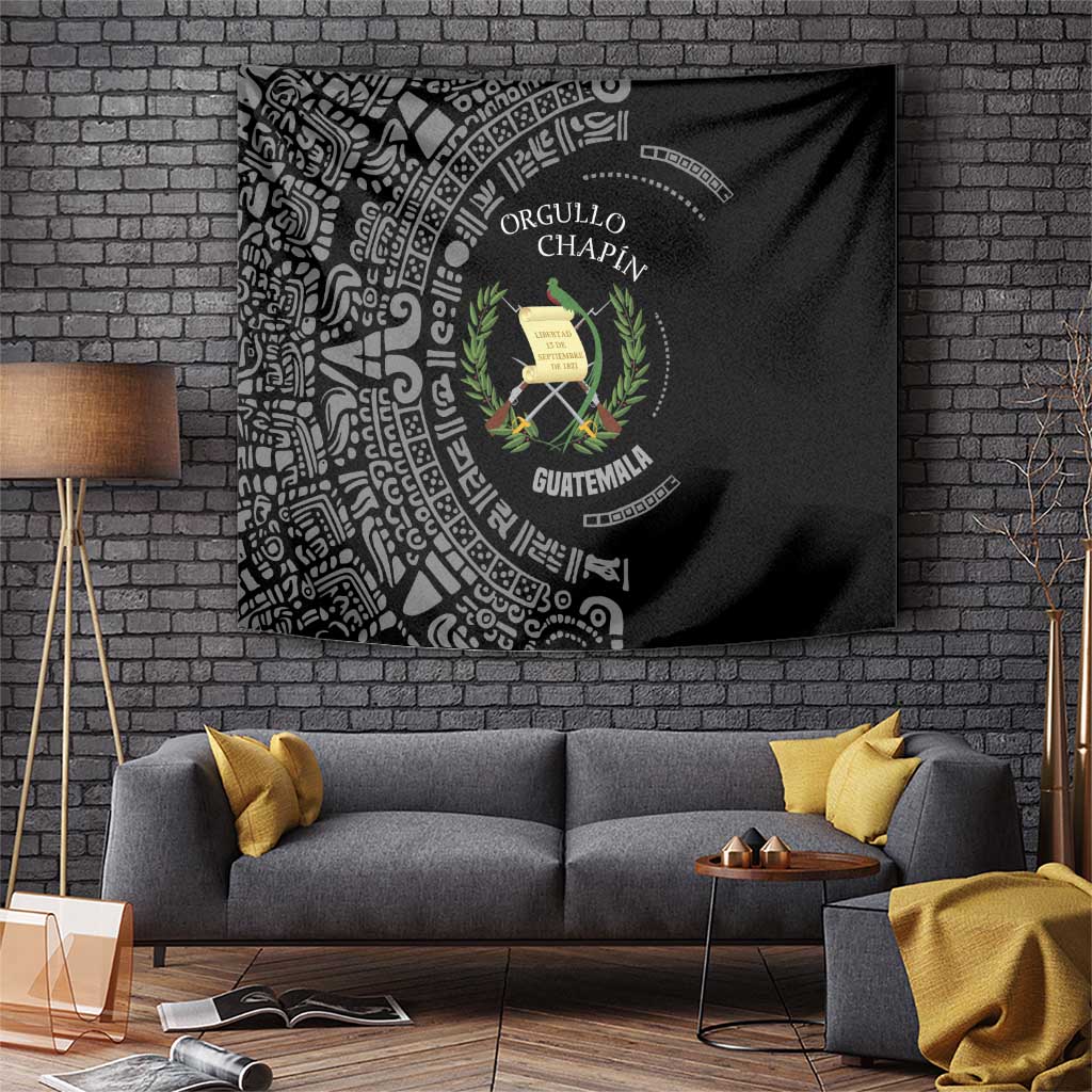Guatemala National Emblem Tapestry with Mayan Pattern and Orgullo Chapin Quote Design - Wonder Print Shop