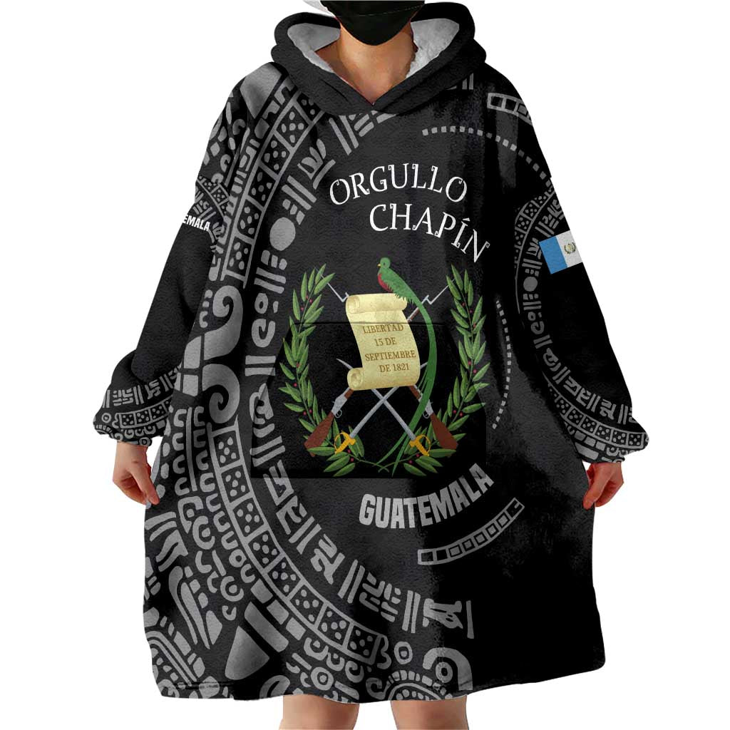 Guatemala National Emblem Wearable Blanket Hoodie with Mayan Pattern and Orgullo Chapin Quote Design - Wonder Print Shop