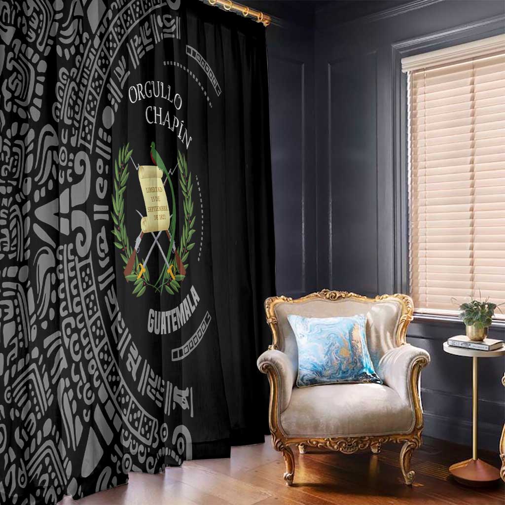 Guatemala National Emblem Window Curtain with Mayan Pattern and Orgullo Chapin Quote Design - Wonder Print Shop