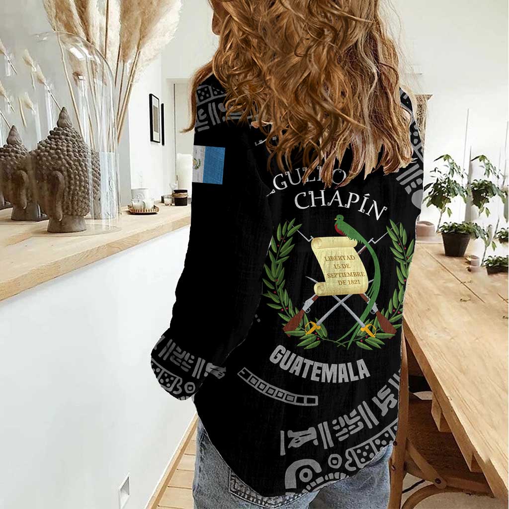 Guatemala National Emblem Women Casual Shirt with Mayan Pattern and Orgullo Chapin Quote Design - Wonder Print Shop