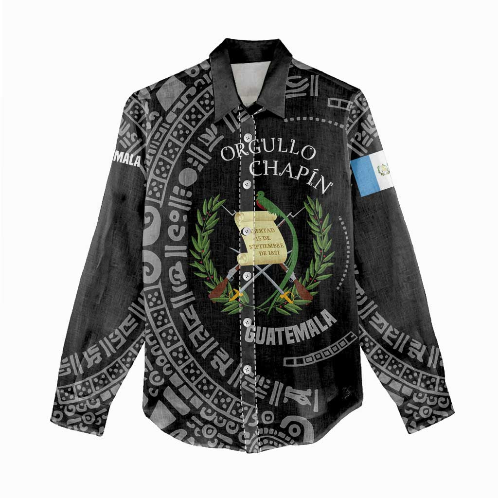 Guatemala National Emblem Women Casual Shirt with Mayan Pattern and Orgullo Chapin Quote Design - Wonder Print Shop