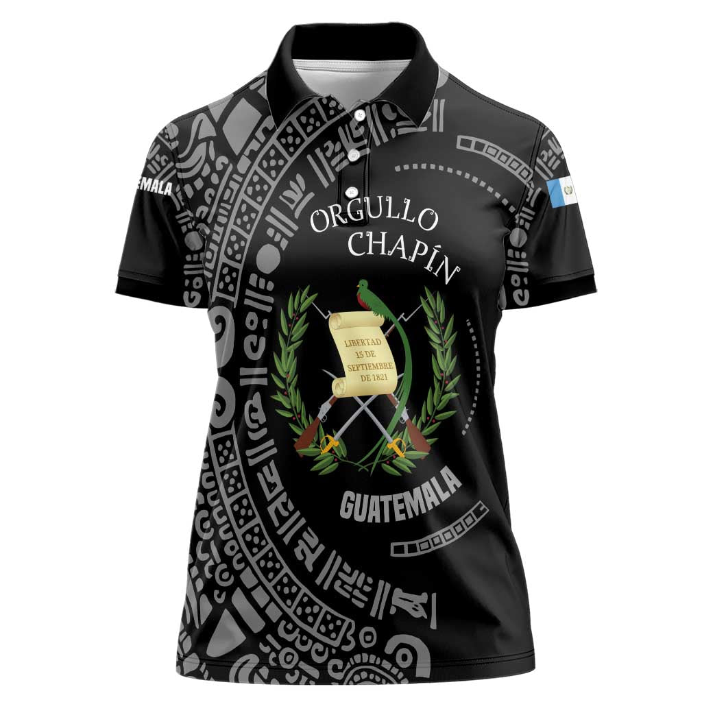 Guatemala National Emblem Women Polo Shirt with Mayan Pattern and Orgullo Chapin Quote Design - Wonder Print Shop