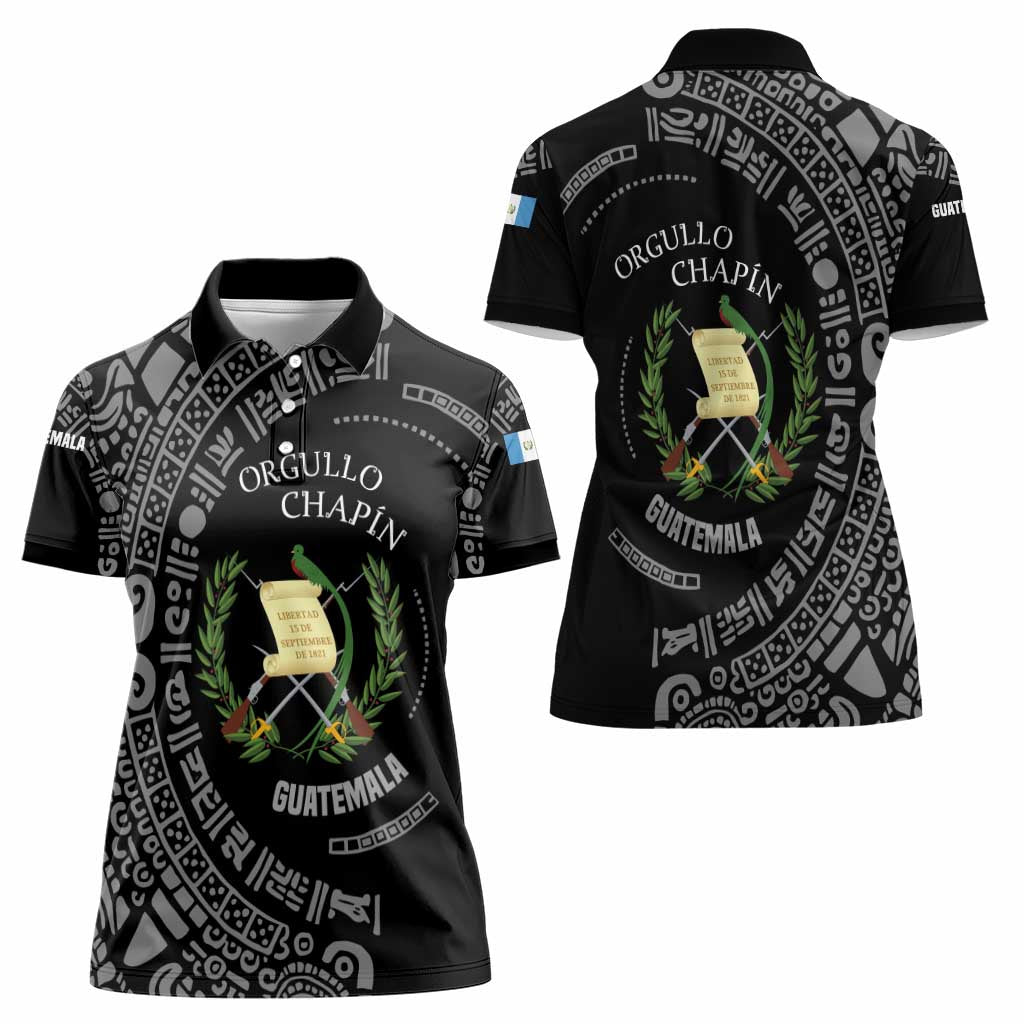 Guatemala National Emblem Women Polo Shirt with Mayan Pattern and Orgullo Chapin Quote Design - Wonder Print Shop