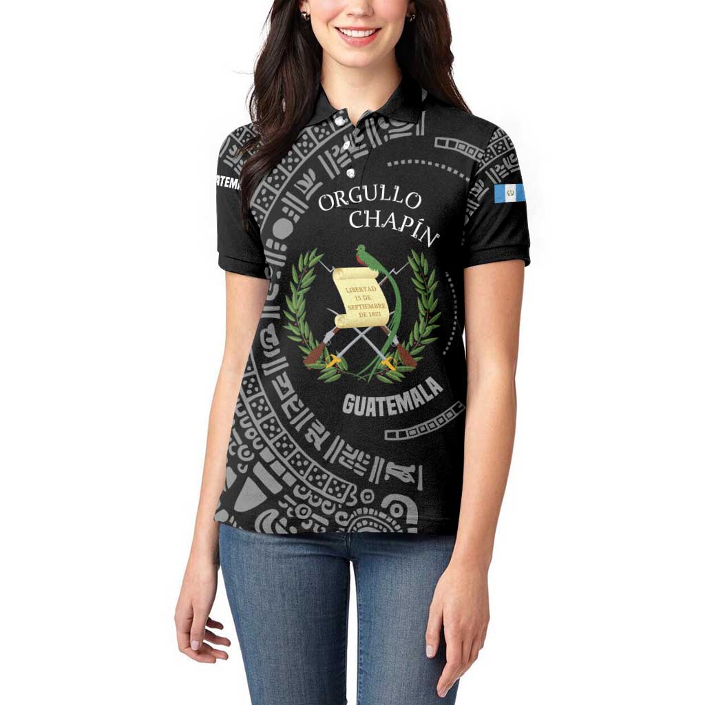 Guatemala National Emblem Women Polo Shirt with Mayan Pattern and Orgullo Chapin Quote Design - Wonder Print Shop