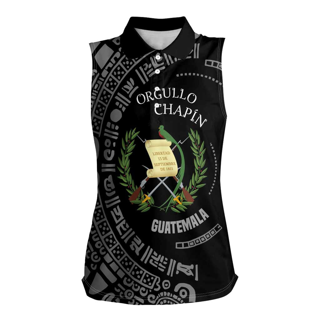 Guatemala National Emblem Women Sleeveless Polo Shirt with Mayan Pattern and Orgullo Chapin Quote Design - Wonder Print Shop