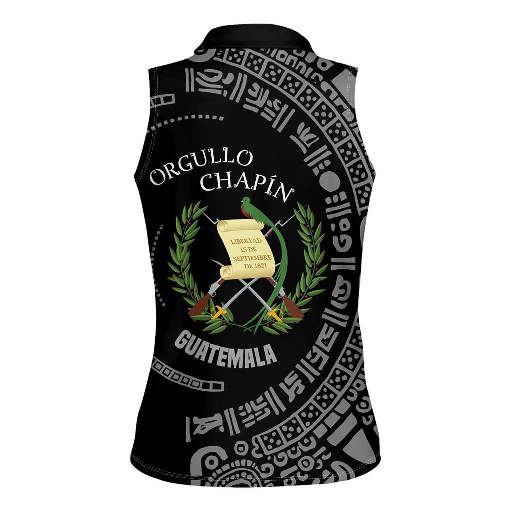 Guatemala National Emblem Women Sleeveless Polo Shirt with Mayan Pattern and Orgullo Chapin Quote Design - Wonder Print Shop