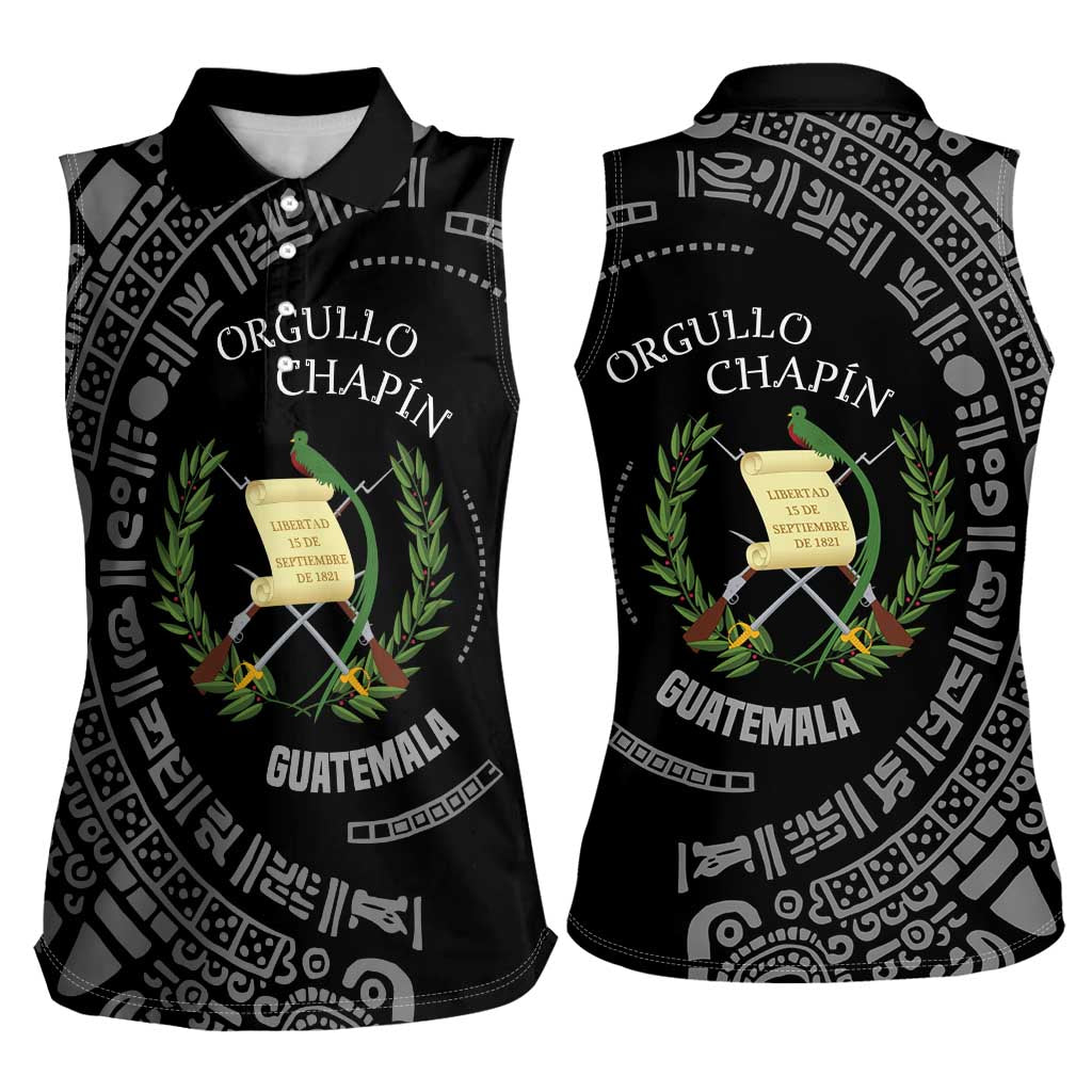 Guatemala National Emblem Women Sleeveless Polo Shirt with Mayan Pattern and Orgullo Chapin Quote Design - Wonder Print Shop