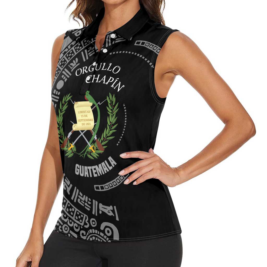 Guatemala National Emblem Women Sleeveless Polo Shirt with Mayan Pattern and Orgullo Chapin Quote Design - Wonder Print Shop